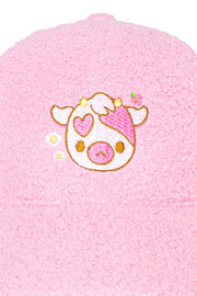 Strawberry Cow Fluffy Embroidered Cap - Momokakkoii