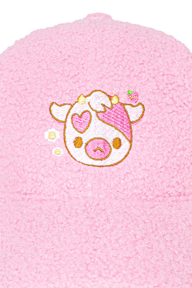 Strawberry Cow Fluffy Embroidered Cap