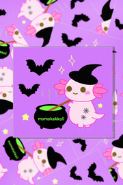 Witch Xoxi the Axolotl Vinyl Sticker - Momokakkoii